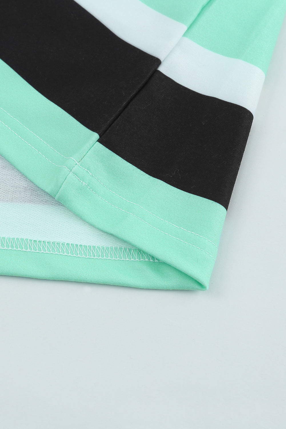 Blue Striped Color Block Drawstring Long Sleeve Hoodie