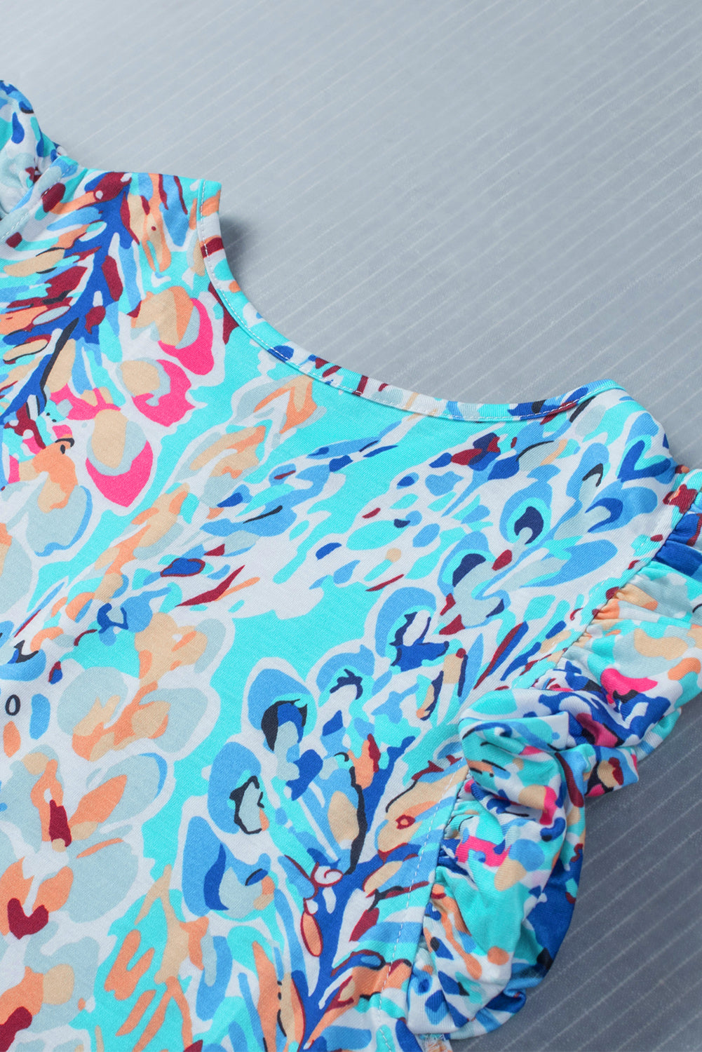 Rosy Boho Abstract Print Color Block Ruffle Babydoll Sleeveless Shirt