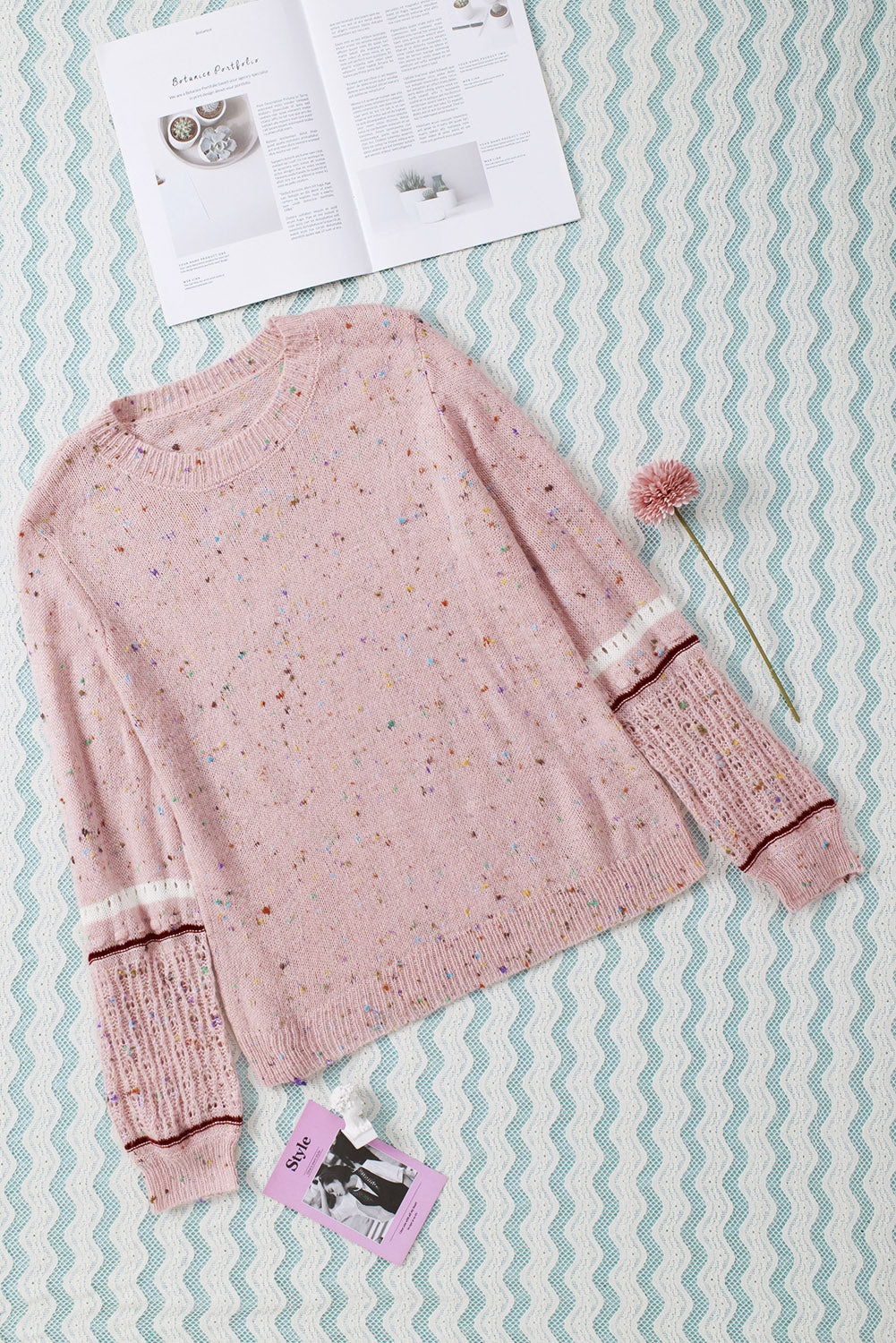 White Pilling Detail Patterned Sleeve Sweater