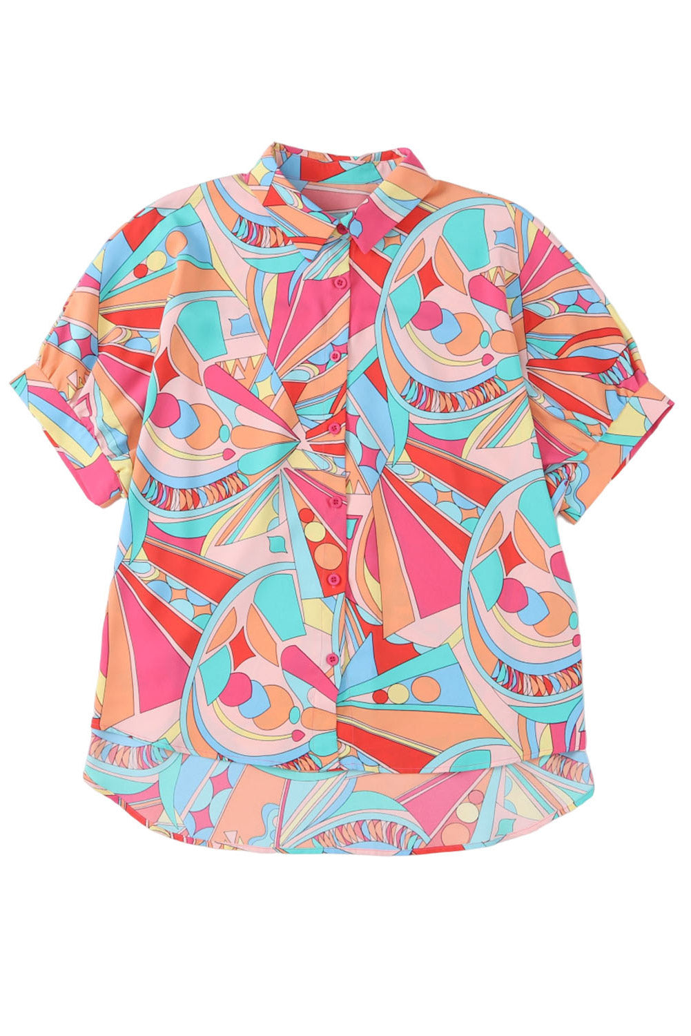 Multicolor Abstract Print Half Batwing Sleeve Loose Shirt