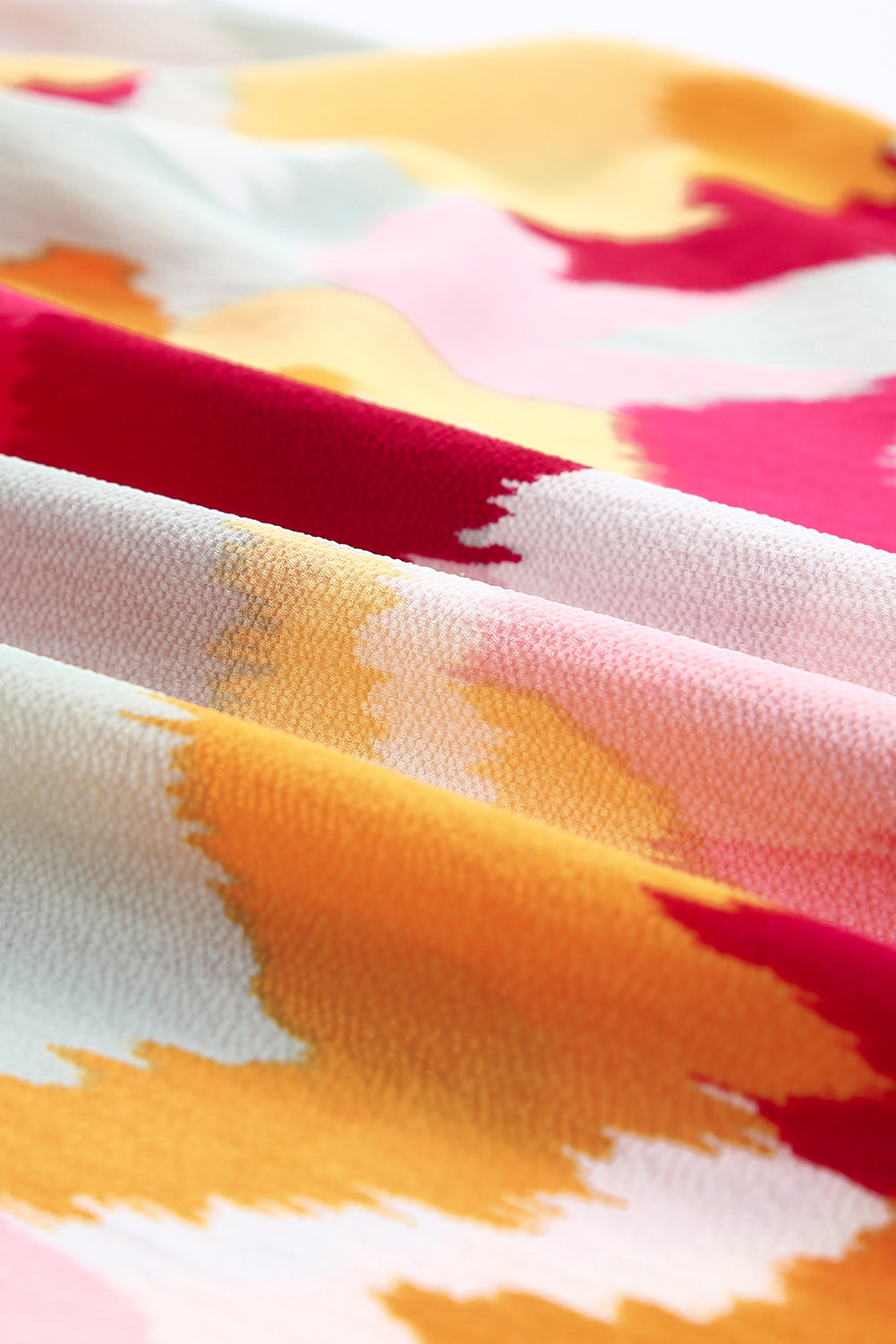 Multicolor Abstract Print Ruffle Puff Sleeve Blouse