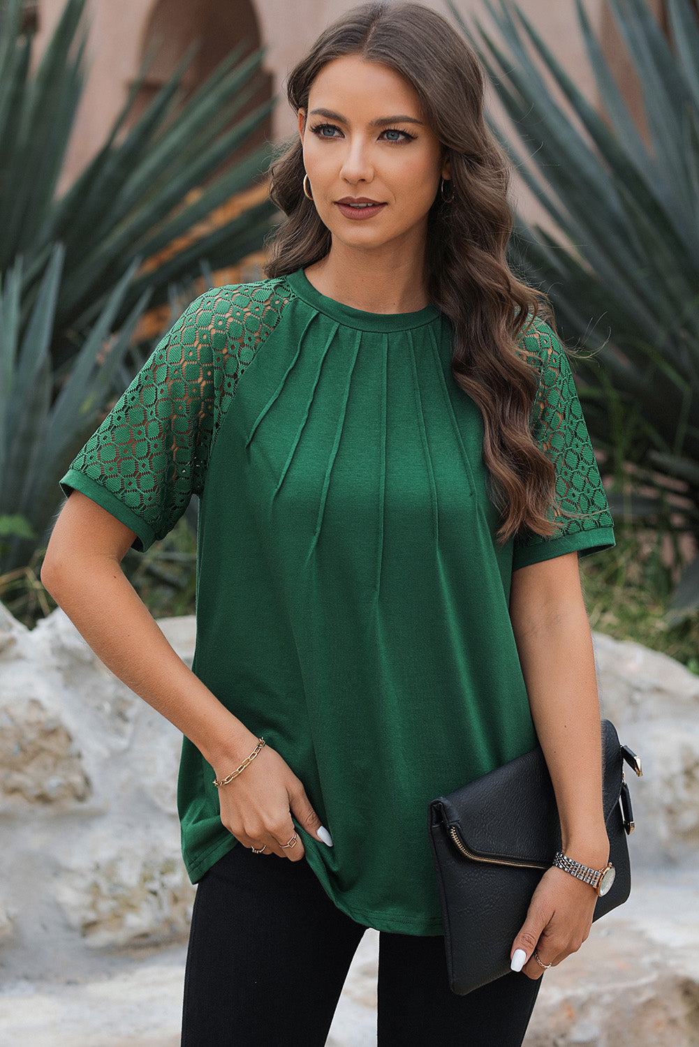 Pale Khaki Lace Raglan Sleeve Tee