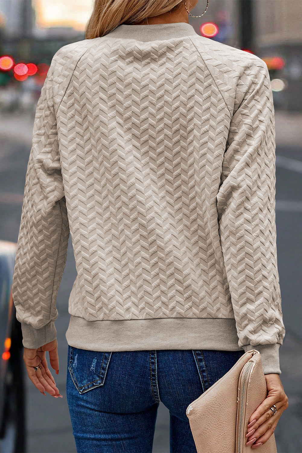 Jungle Green Solid Textured Raglan Sleeve Pullover Sweatshirt