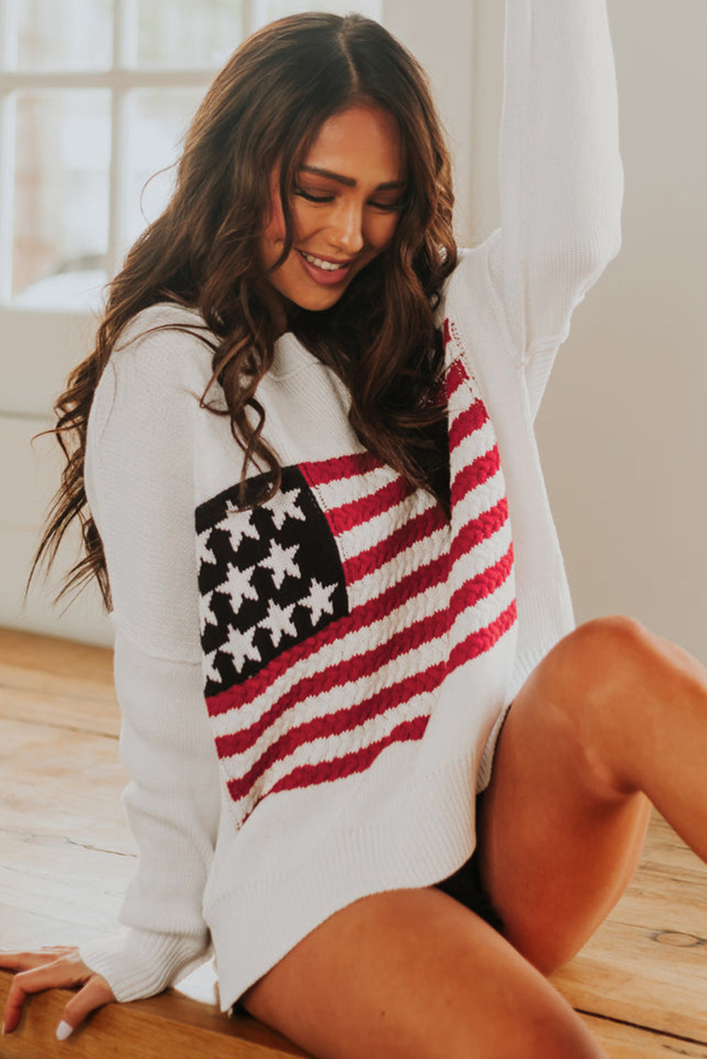 White Twist American Flag Knit Sweater