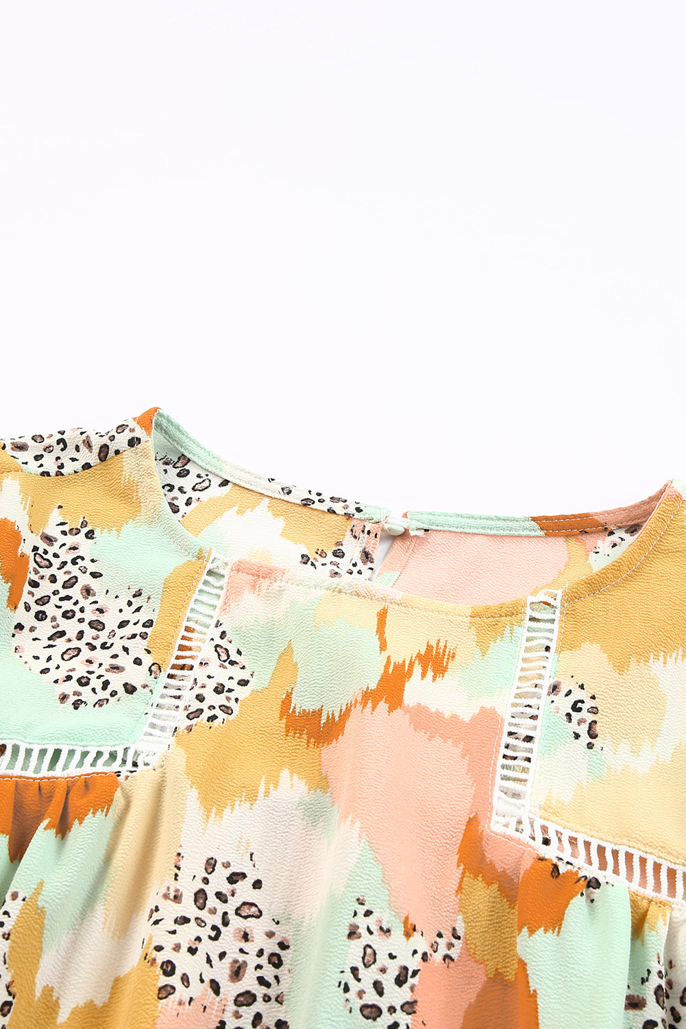 Multicolor Abstract Print Ruffle Puff Sleeve Blouse