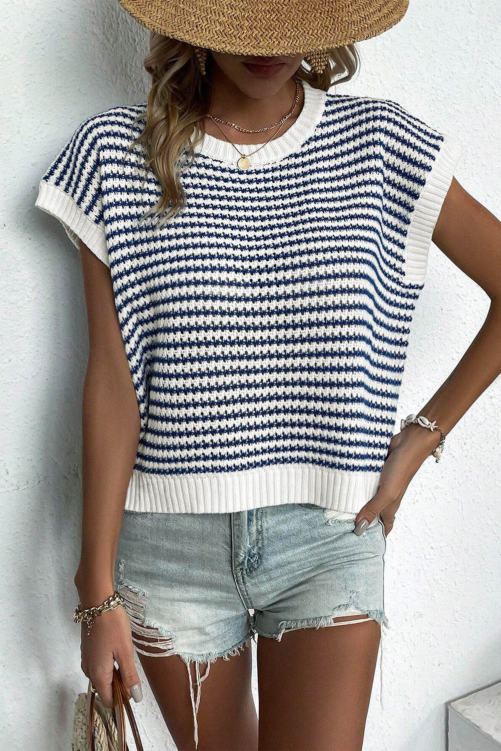 Black Stripe Contrast Trim Knit Dolman Top