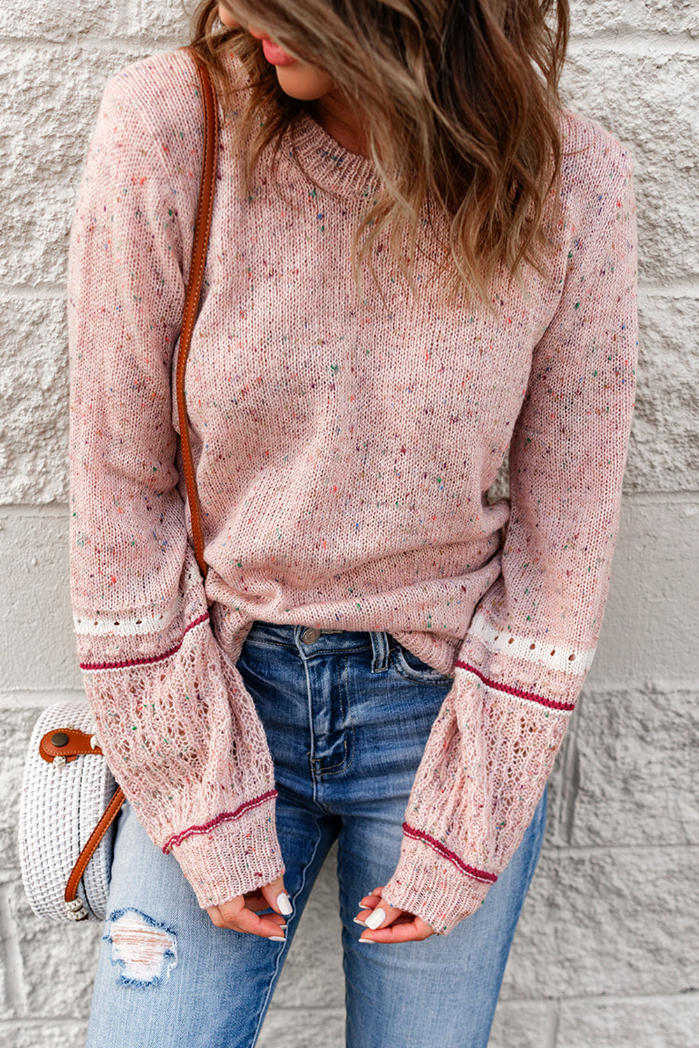 White Pilling Detail Patterned Sleeve Sweater