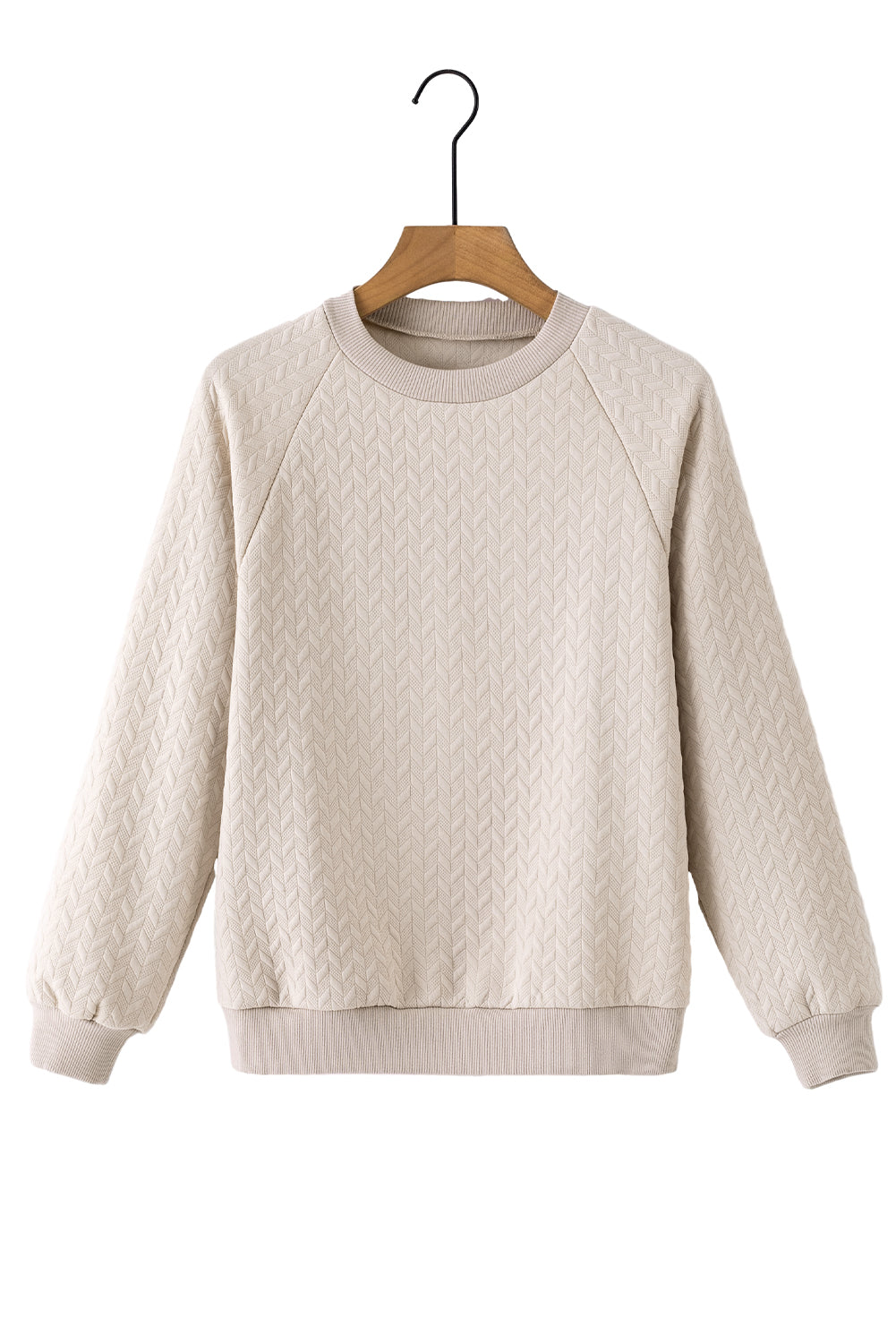 Jungle Green Solid Textured Raglan Sleeve Pullover Sweatshirt