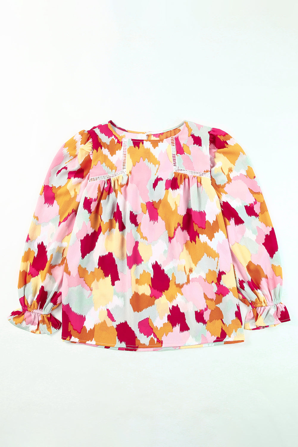 Multicolor Abstract Print Ruffle Puff Sleeve Blouse
