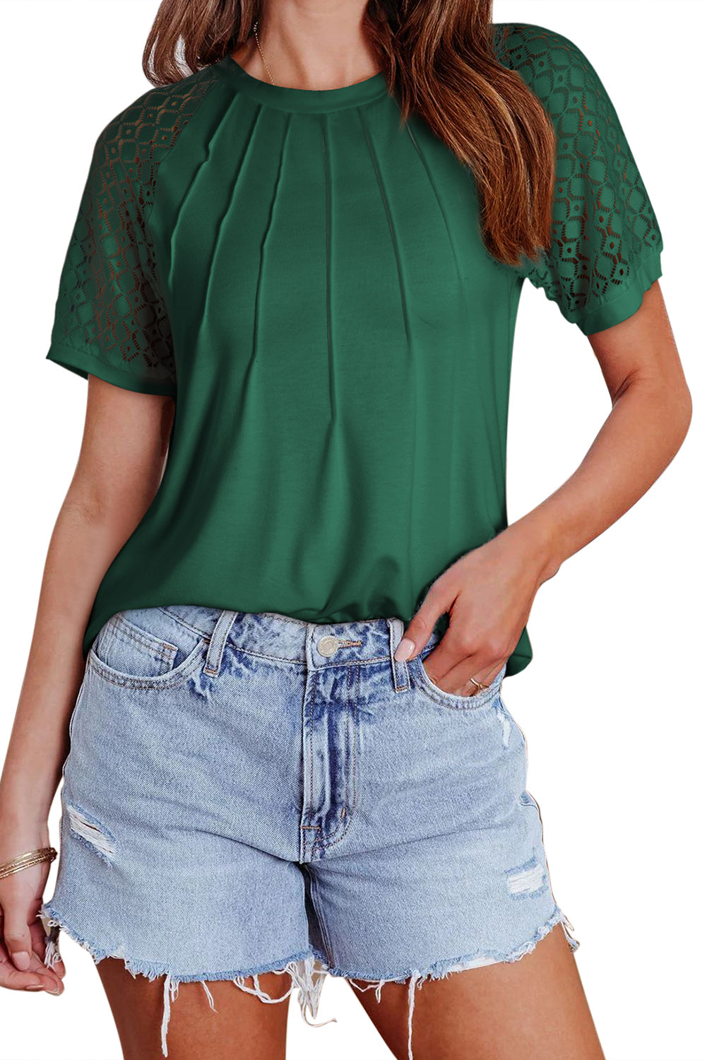 Pale Khaki Lace Raglan Sleeve Tee
