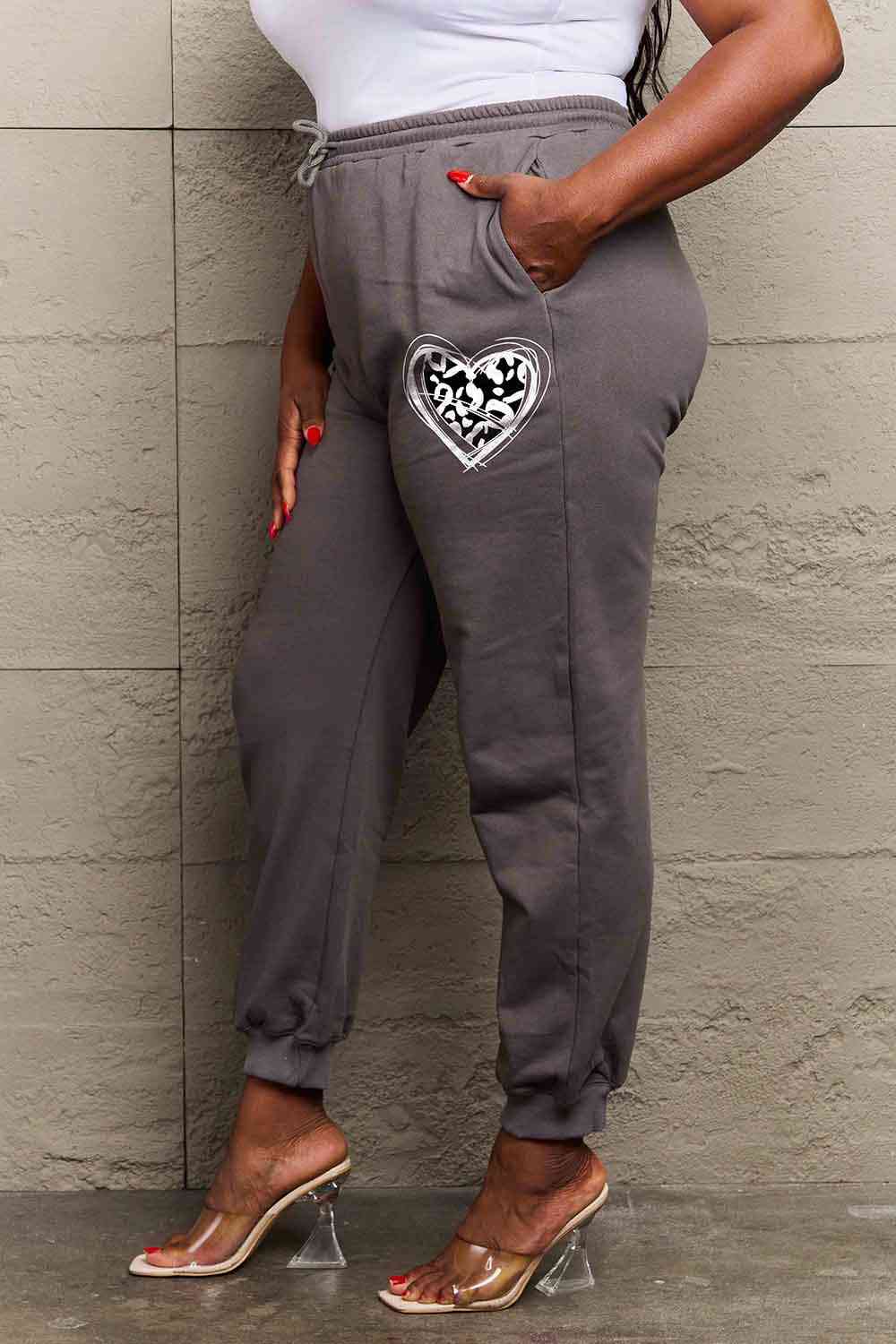 Full Size Drawstring Heart Graphic Long Sweatpants