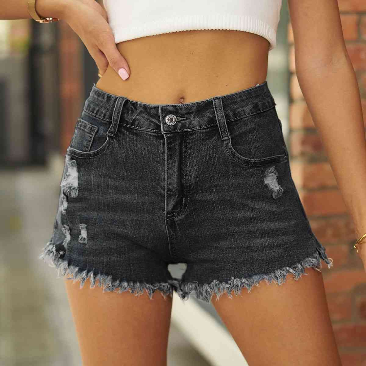 Raw Hem Distressed Casual Denim Shorts