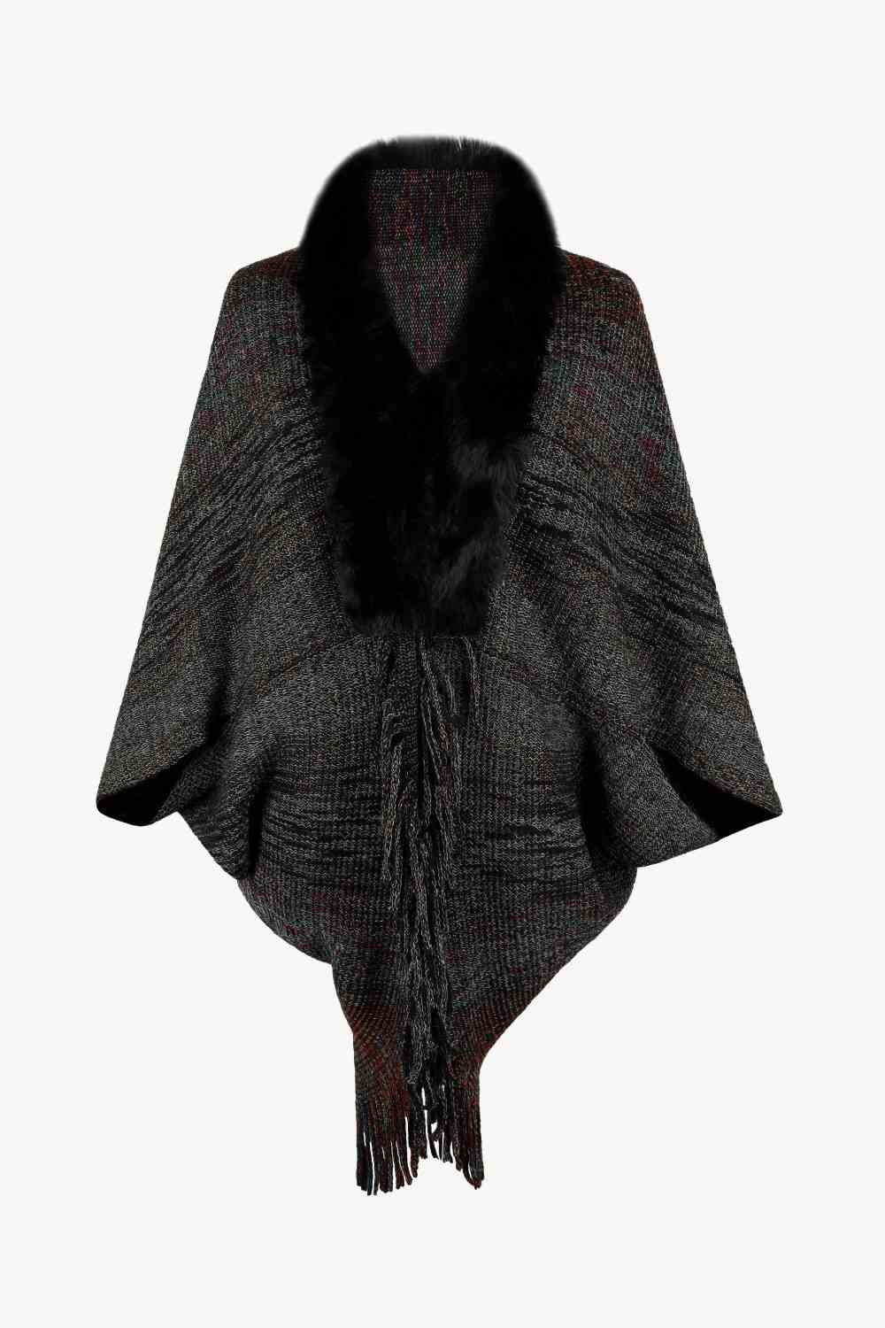 Open Front Fringe Hem Poncho in multicolor, Fringe