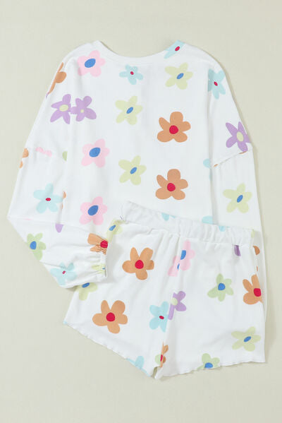 Printed Quarter Button Top and Shorts Lounge Set