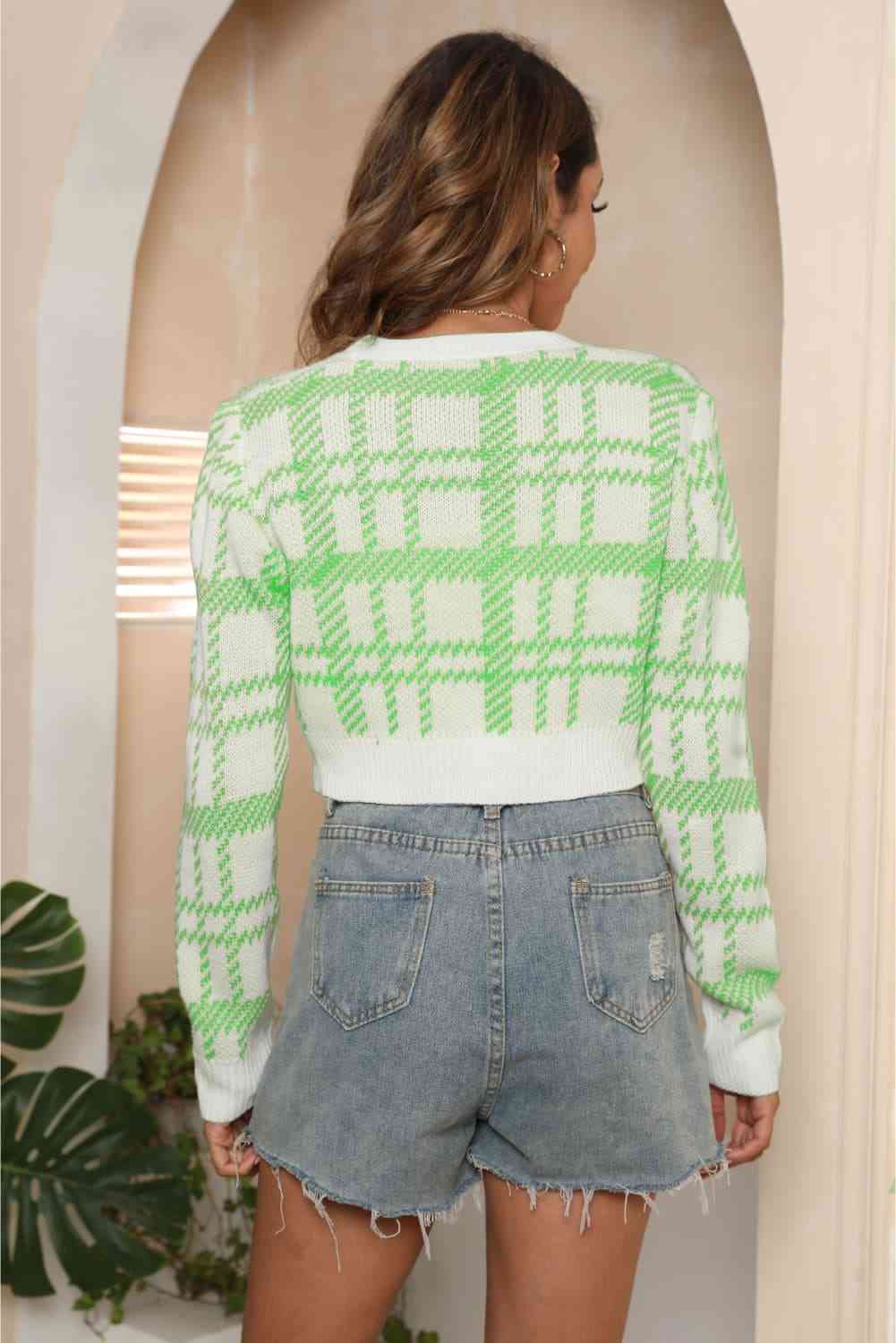 V Neck Cropped Button Up Cardigan