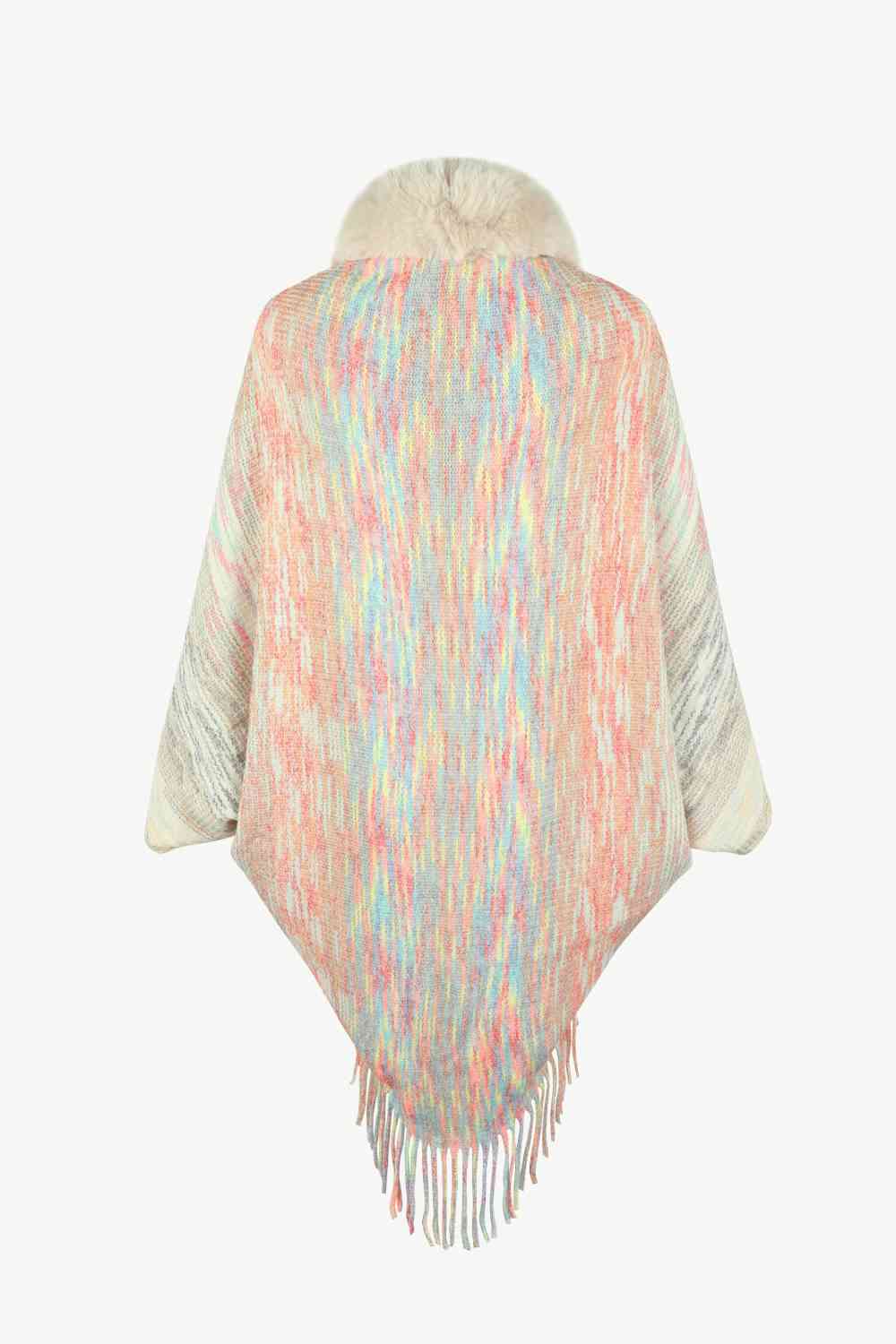 Open Front Fringe Hem Poncho in multicolor, Fringe