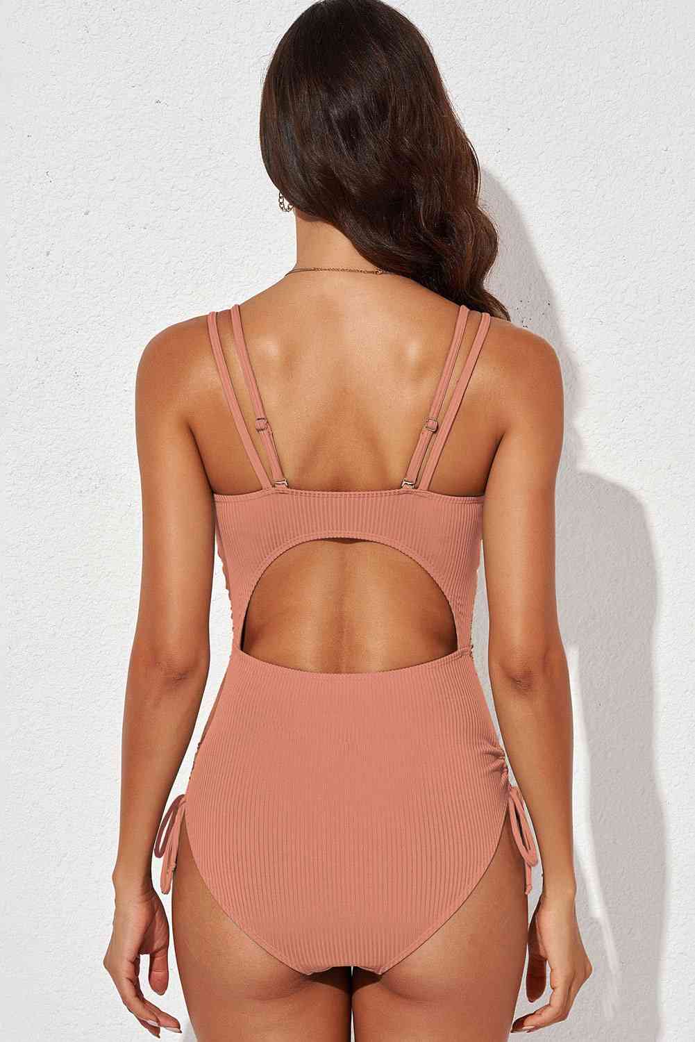 Tied Cutout Plunge One Piece Swimsuit