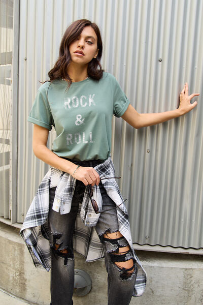 Full Size ROCK and ROLL Short Sleeve T Shirt