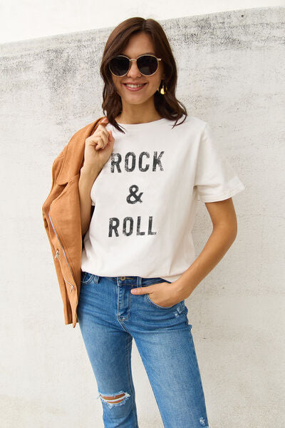 Full Size ROCK and ROLL Short Sleeve T Shirt