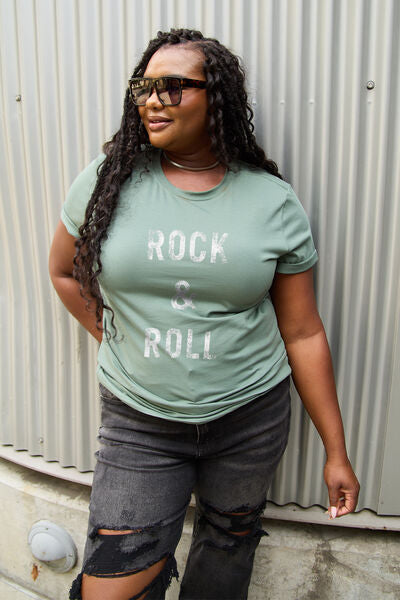 Full Size ROCK and ROLL Short Sleeve T Shirt