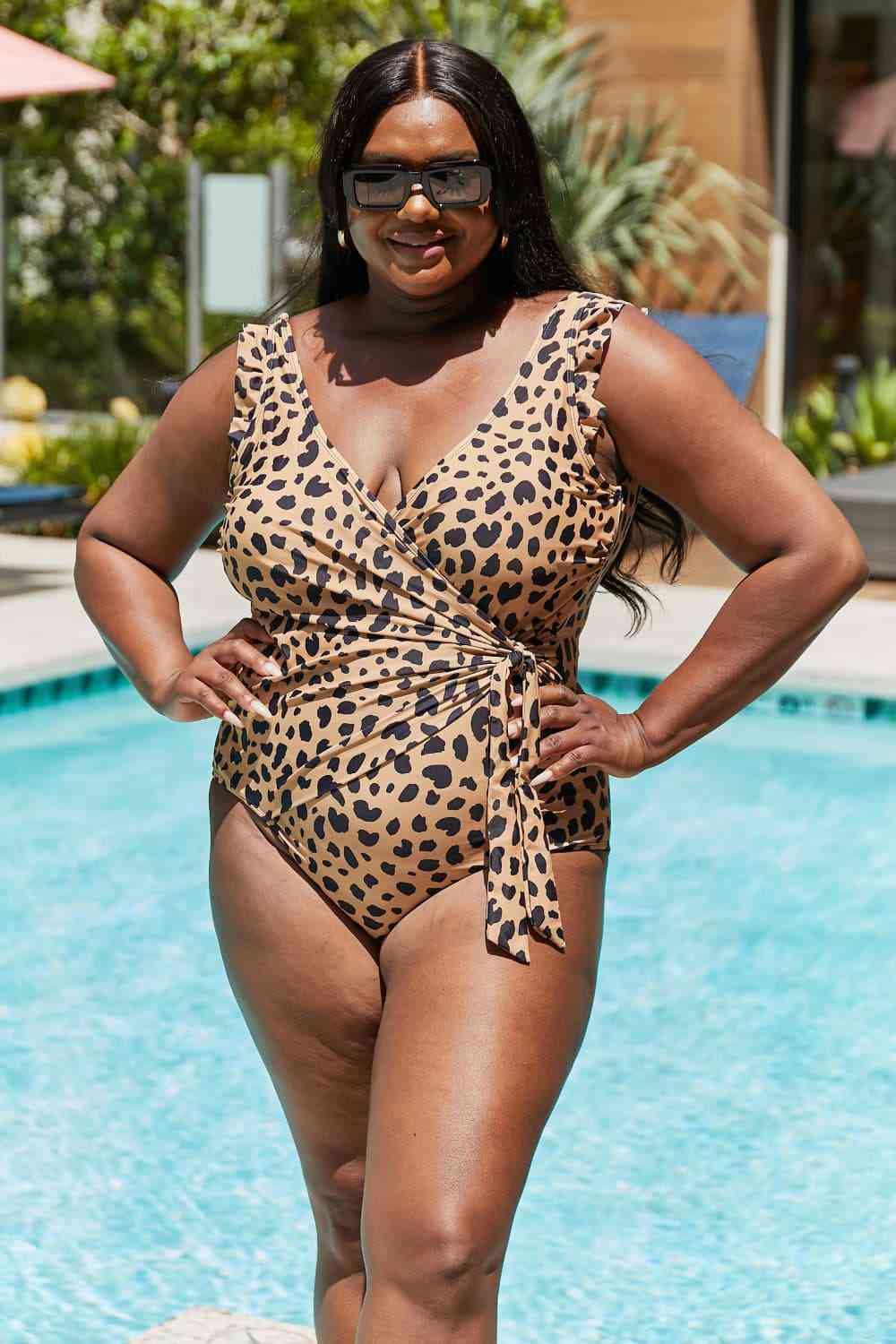 Full Size Float On Ruffle Faux Wrap Leopard Print