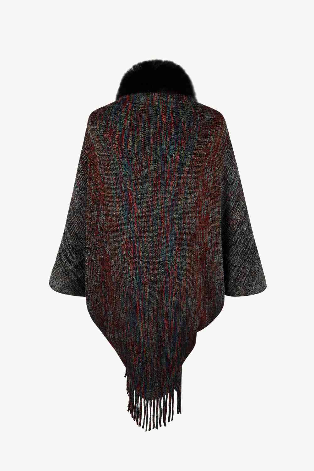 Open Front Fringe Hem Poncho in multicolor, Fringe