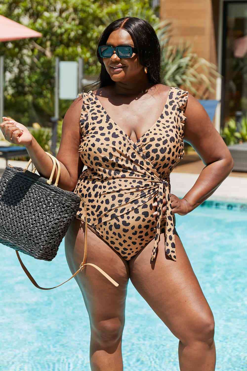 Full Size Float On Ruffle Faux Wrap Leopard Print
