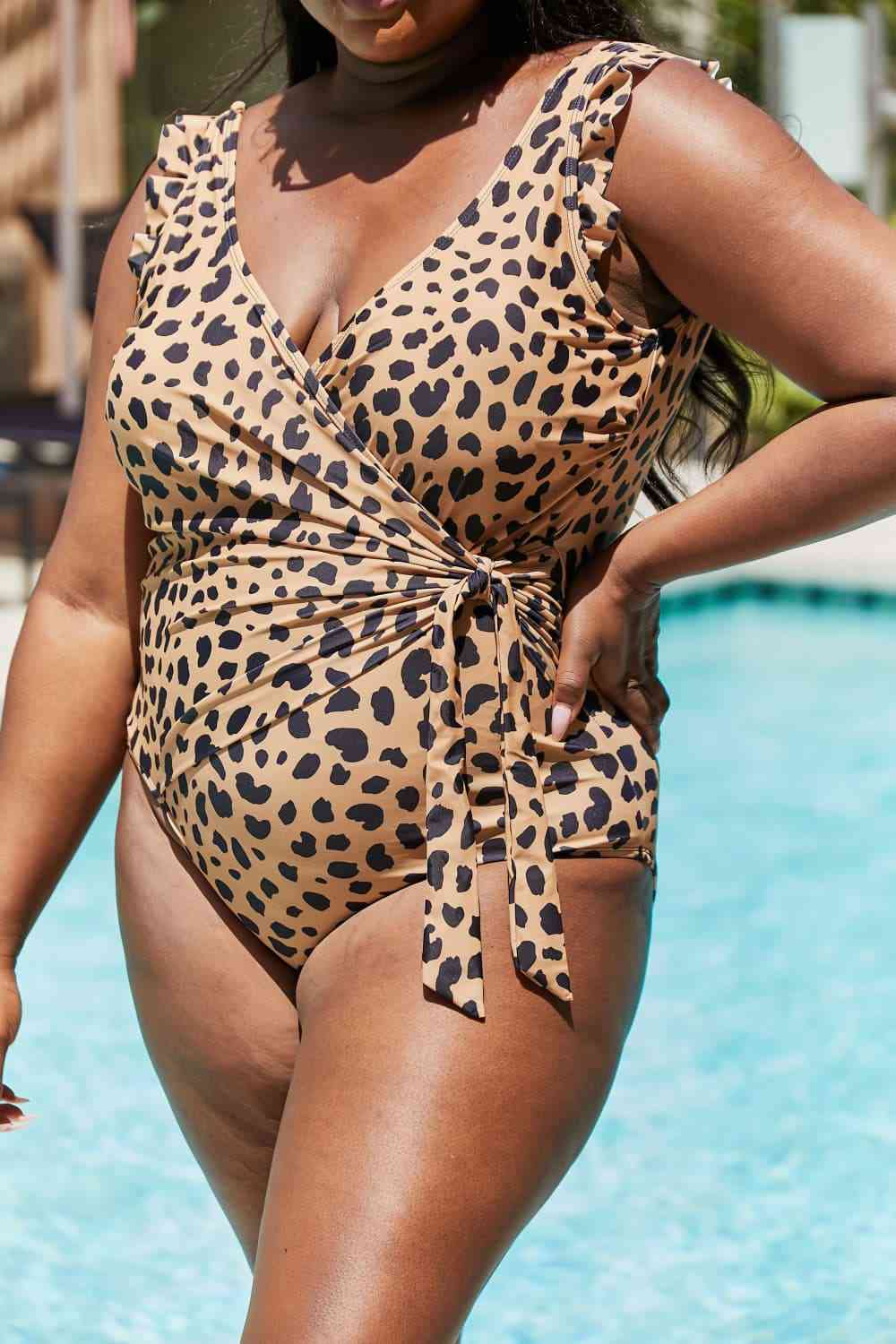 Full Size Float On Ruffle Faux Wrap Leopard Print