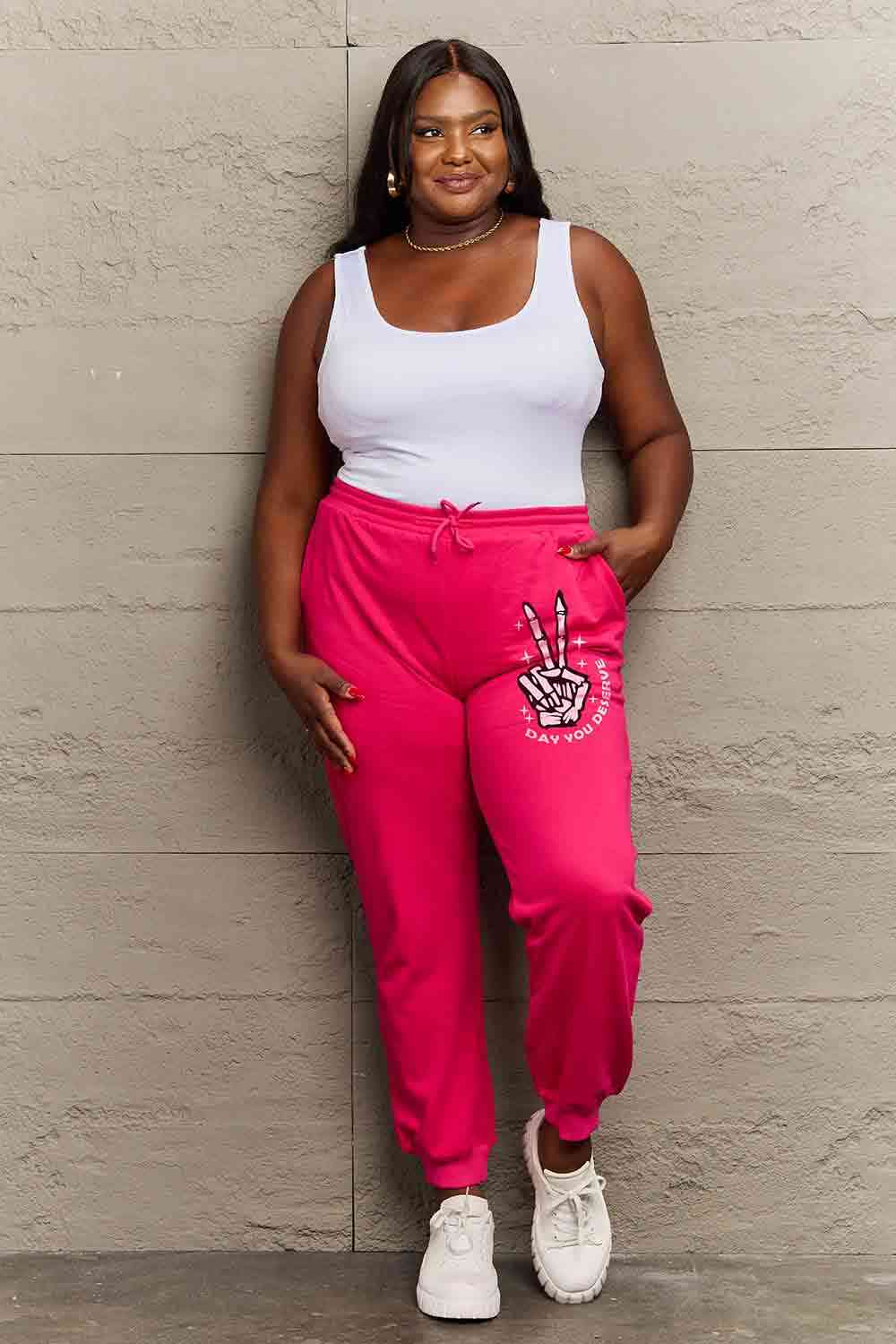 Drawstring DAY YOU DESERVE Graphic Long Sweatpants