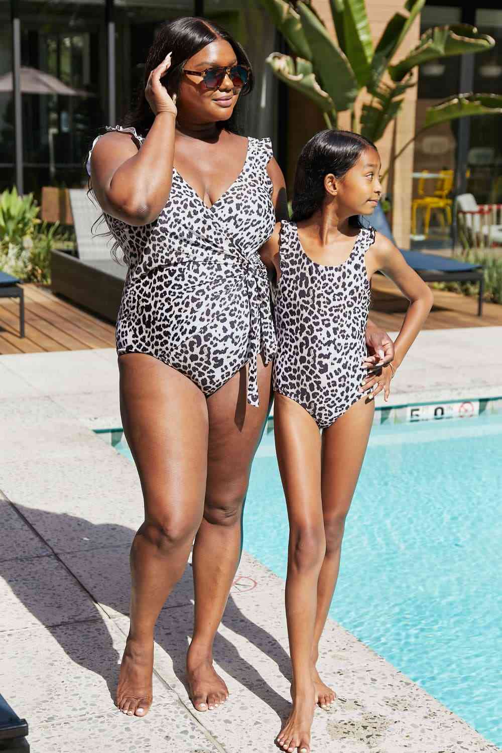 Marina West Float On Ruffle Faux Wrap One Piece in Cat