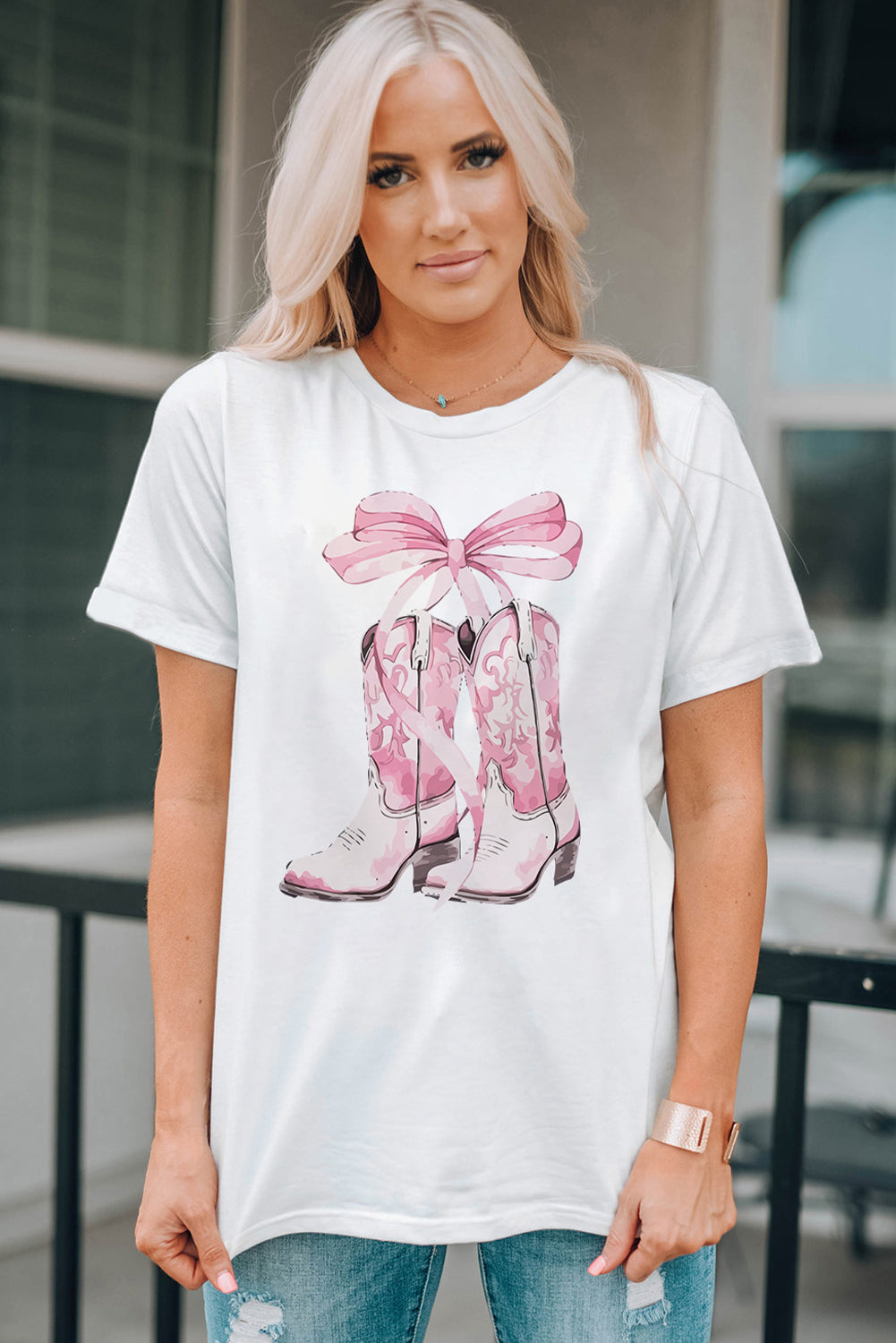Boot Graphic Round Neck Short Sleeve T Shirt