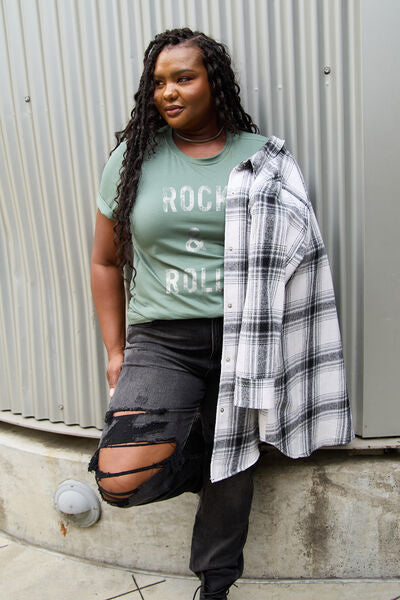 Full Size ROCK and ROLL Short Sleeve T Shirt