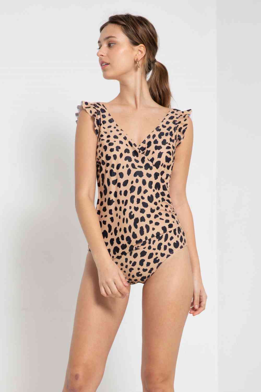 Full Size Float On Ruffle Faux Wrap Leopard Print