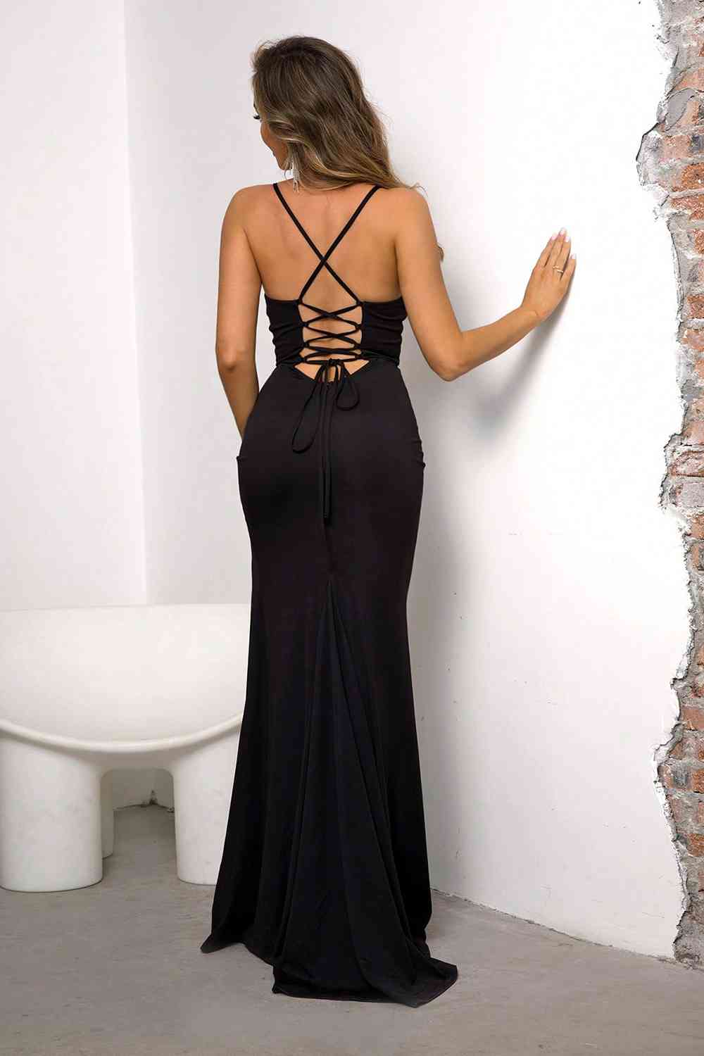 Lace Up Spaghetti Strap Split Dress
