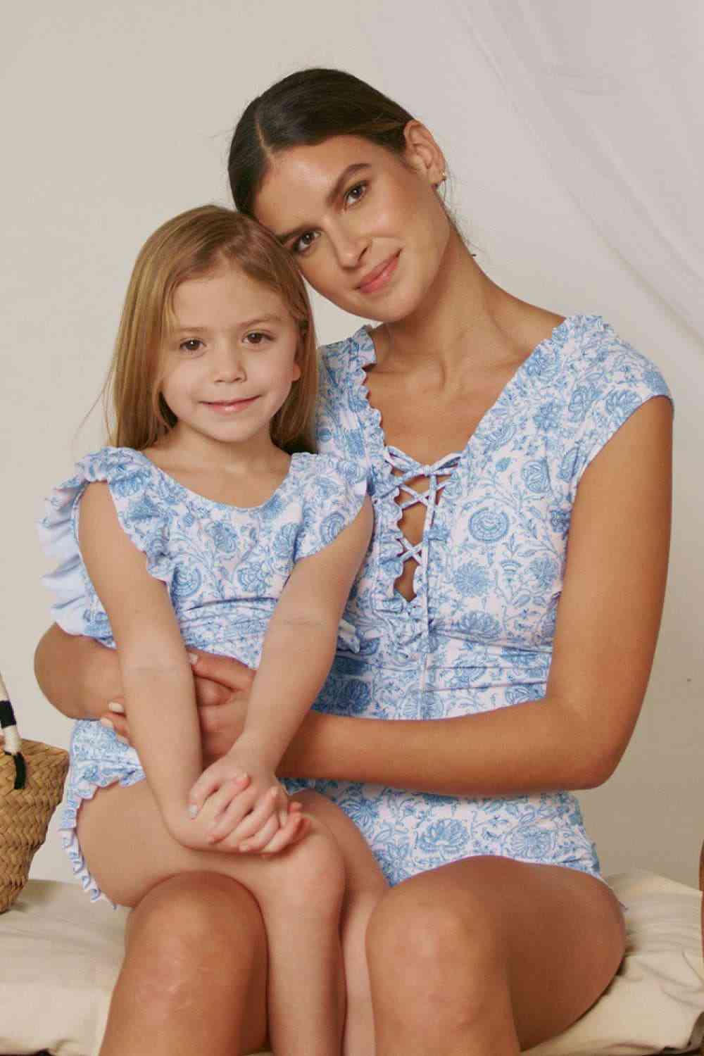 Floral Elegance V-Neck One Piece in Thistle Blue