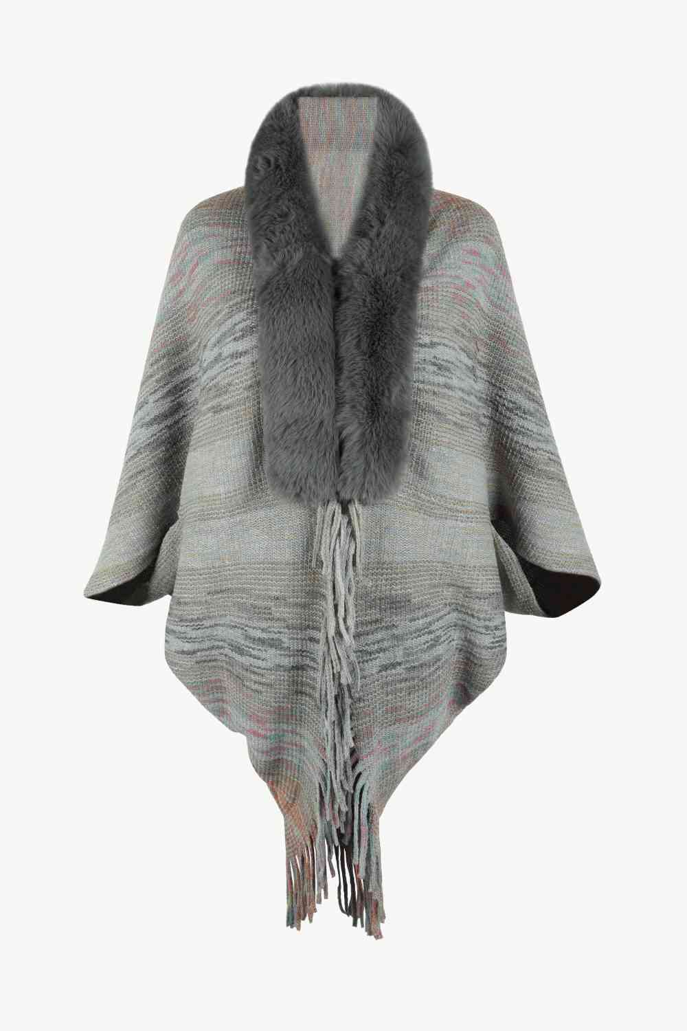 Open Front Fringe Hem Poncho in multicolor, Fringe