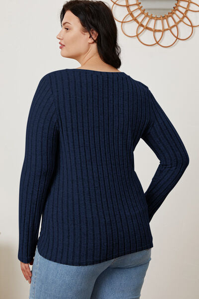 Basic Bae Full Size Ribbed V Neck Long Sleeve Tee Shirt