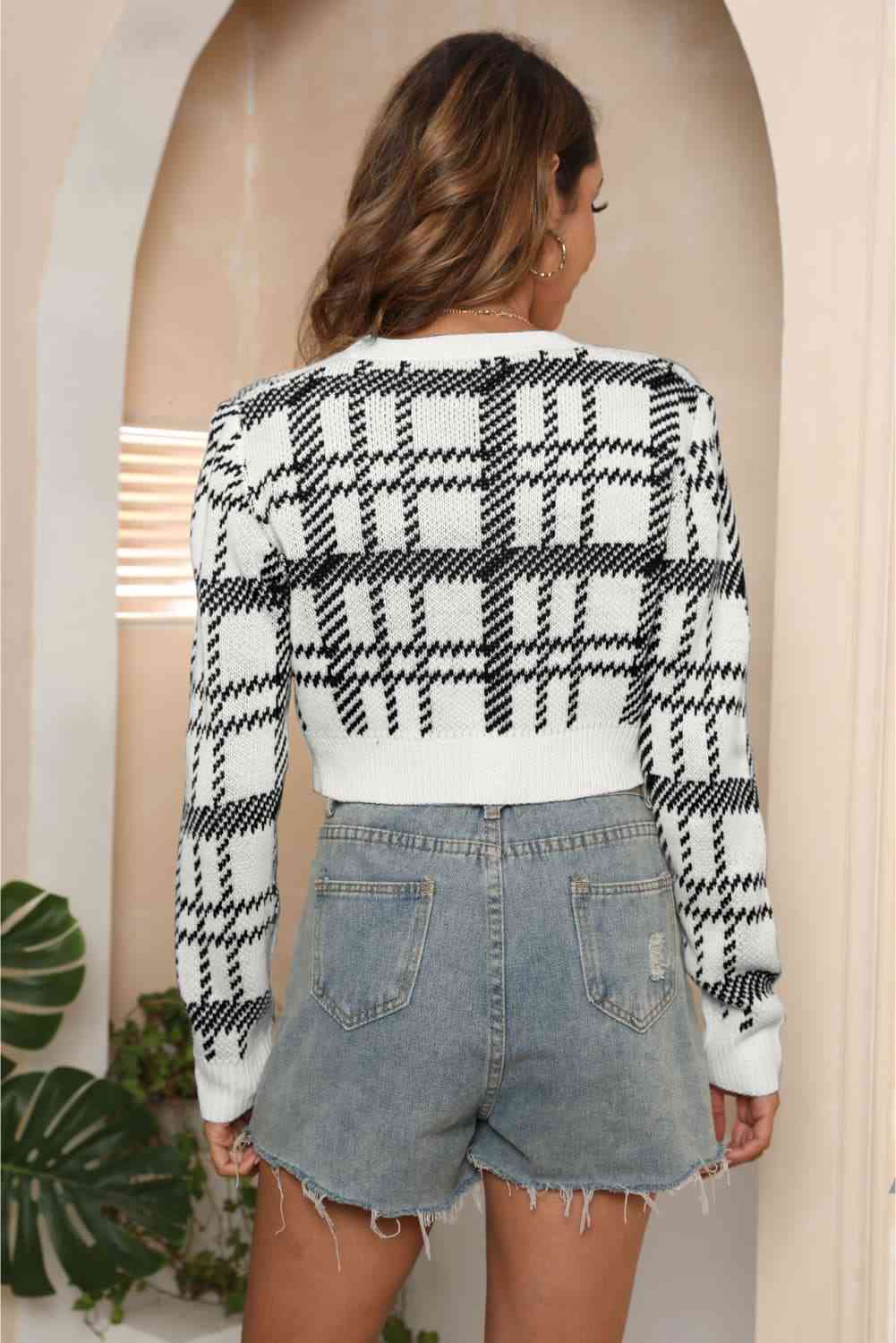 V Neck Cropped Button Up Cardigan