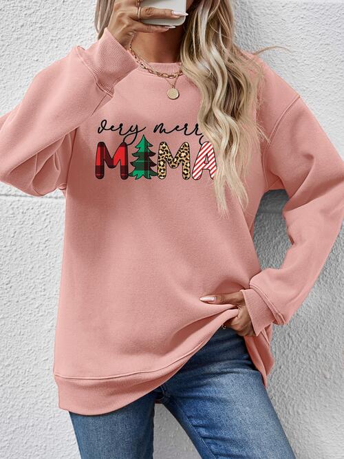 Round Neck Long Sleeve Letter Graphic Sweatshirt