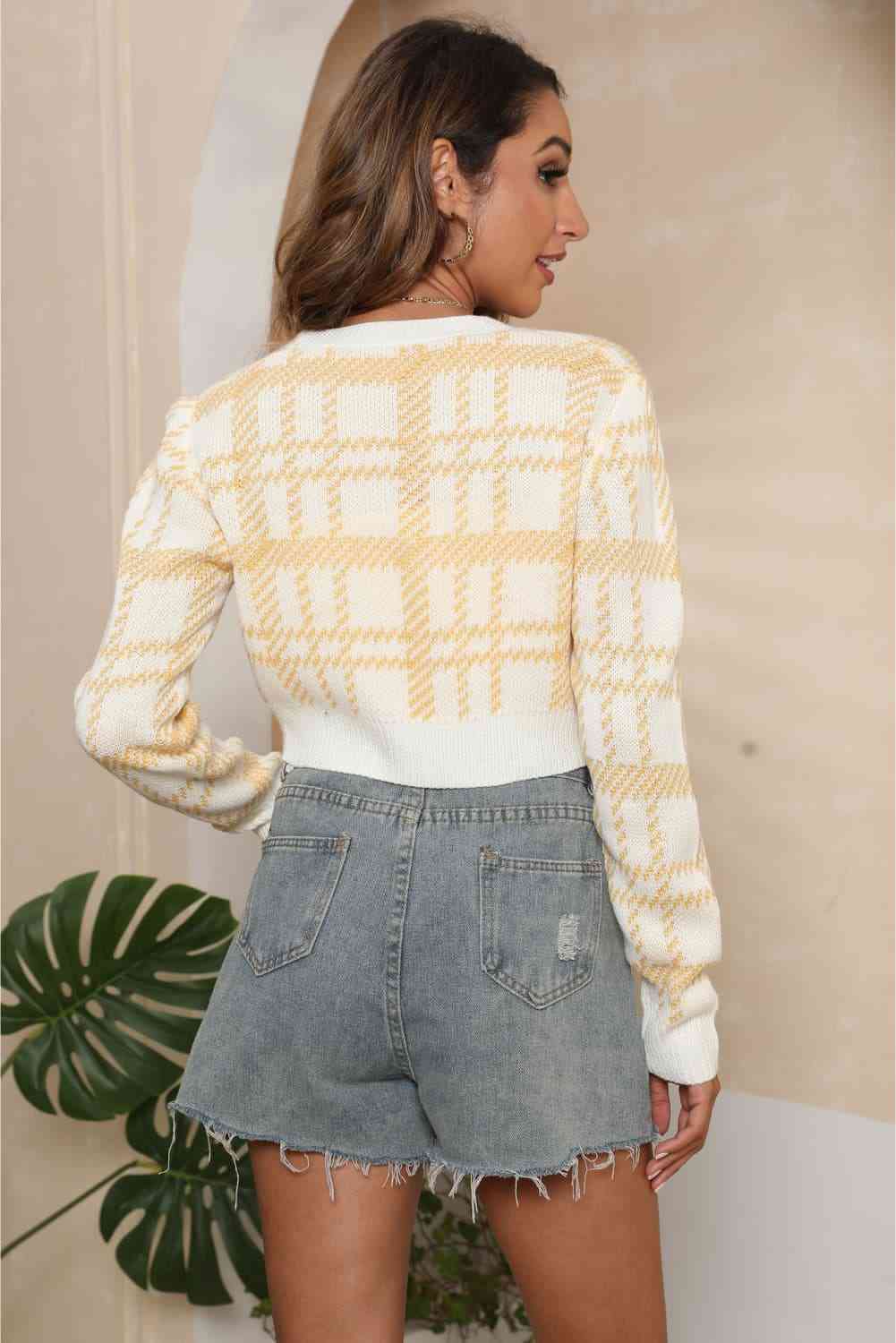 V Neck Cropped Button Up Cardigan
