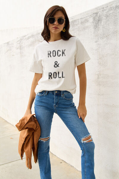 Full Size ROCK and ROLL Short Sleeve T Shirt