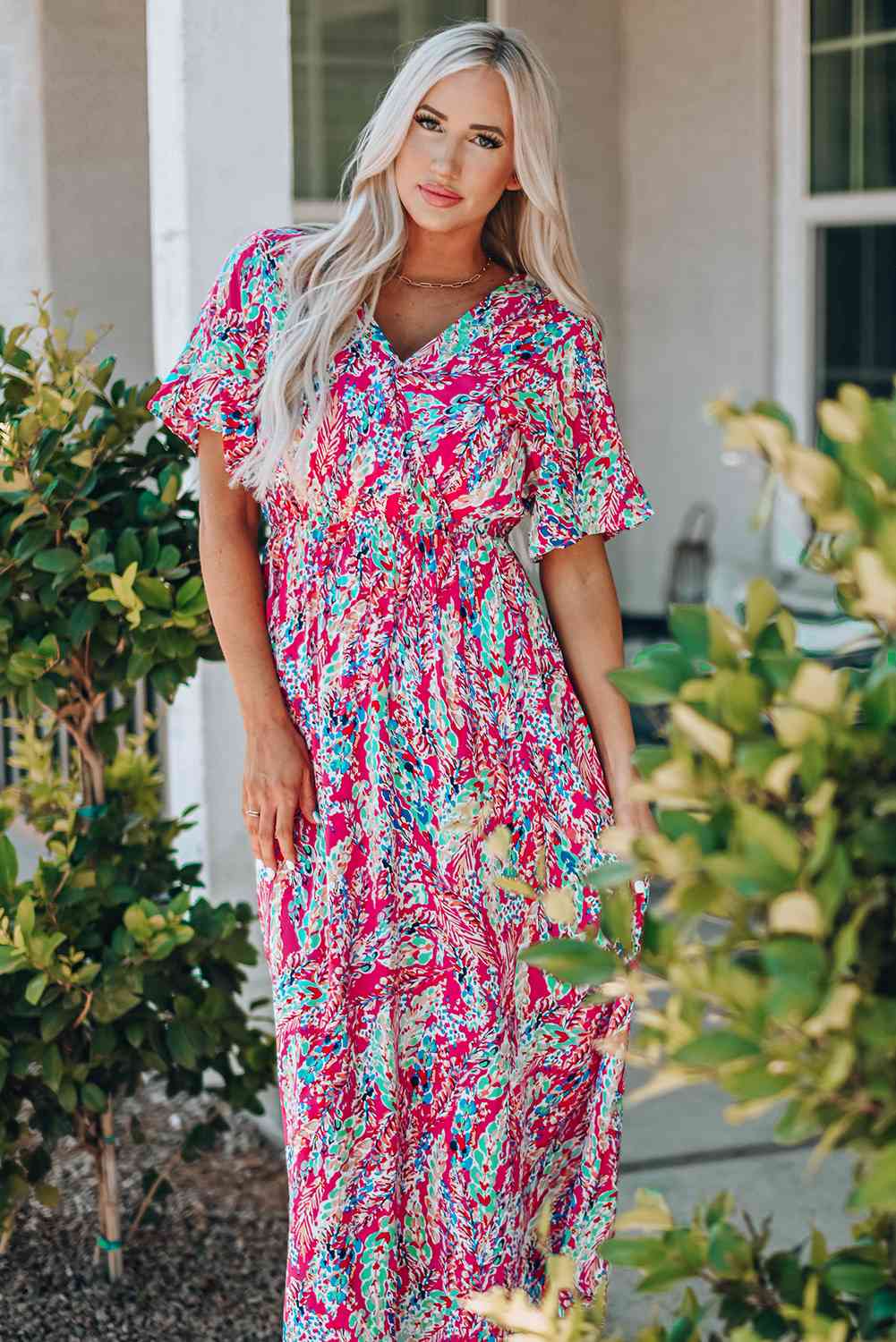 Multicolored V Neck Maxi Dress
