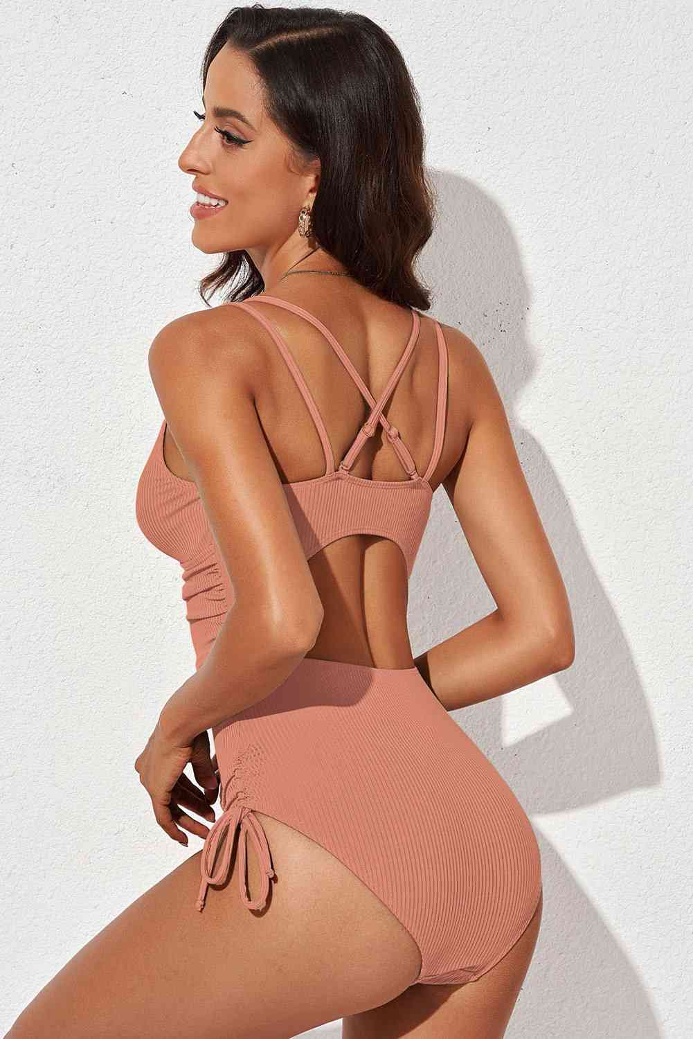 Tied Cutout Plunge One Piece Swimsuit