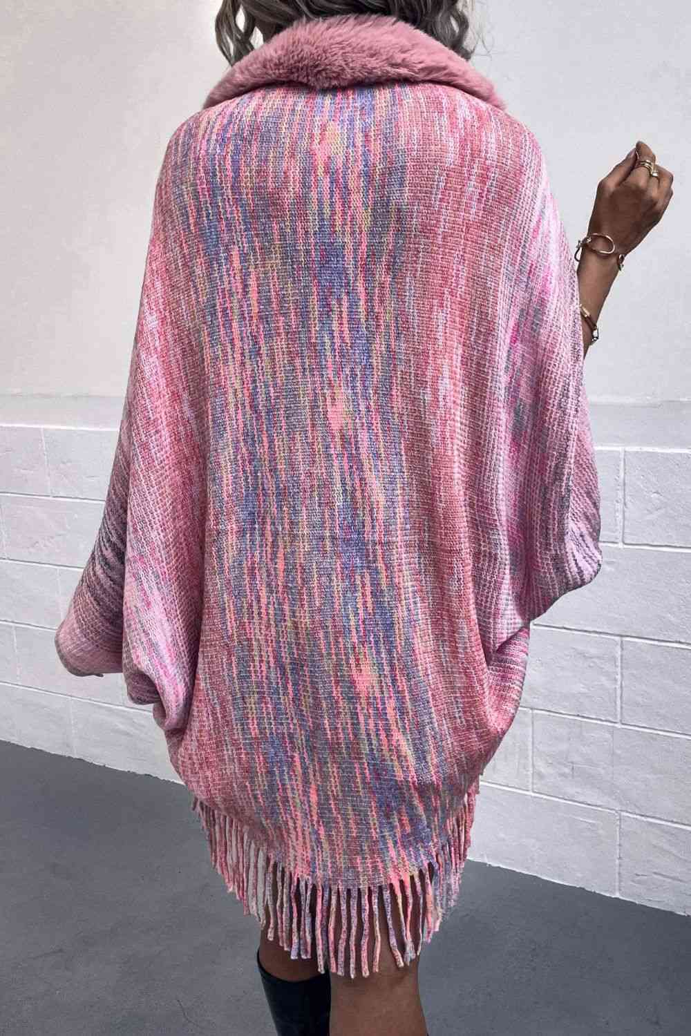 Open Front Fringe Hem Poncho in multicolor, Fringe