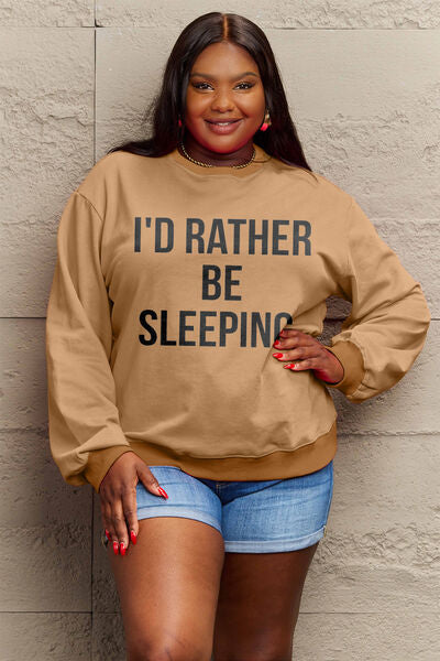Full Size I D RATHER BE SLEEPING Round Neck Sweatshirt