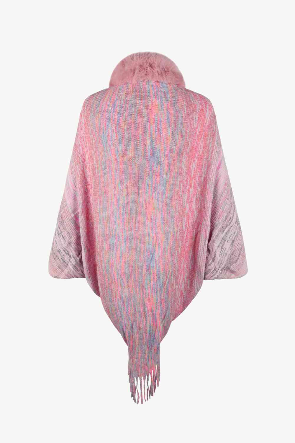 Open Front Fringe Hem Poncho in multicolor, Fringe