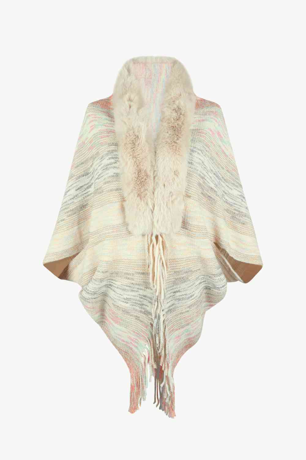 Open Front Fringe Hem Poncho in multicolor, Fringe
