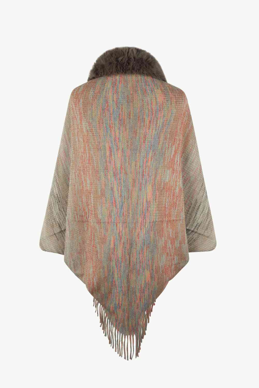 Open Front Fringe Hem Poncho in multicolor, Fringe