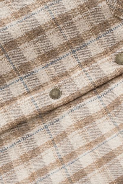 Blue Snap Button Sherpa Lined Hooded Flannel Jacket