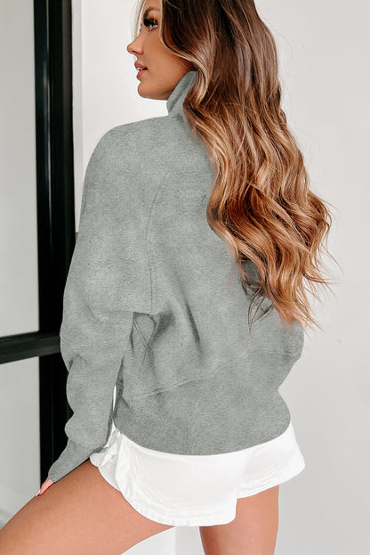 Brown Stand Collar Thumbhole Sleeve Sweatshirt